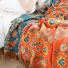 Reversible floral throw blanket for sofa or bed