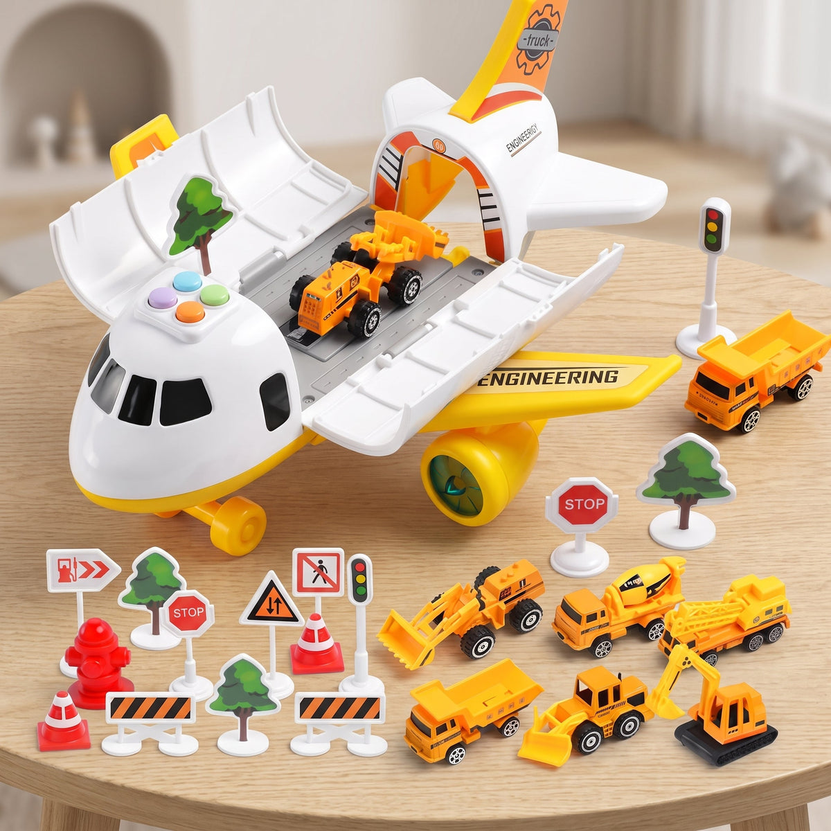 Airport Playset with Transforming Airplane for Kids - yellow
