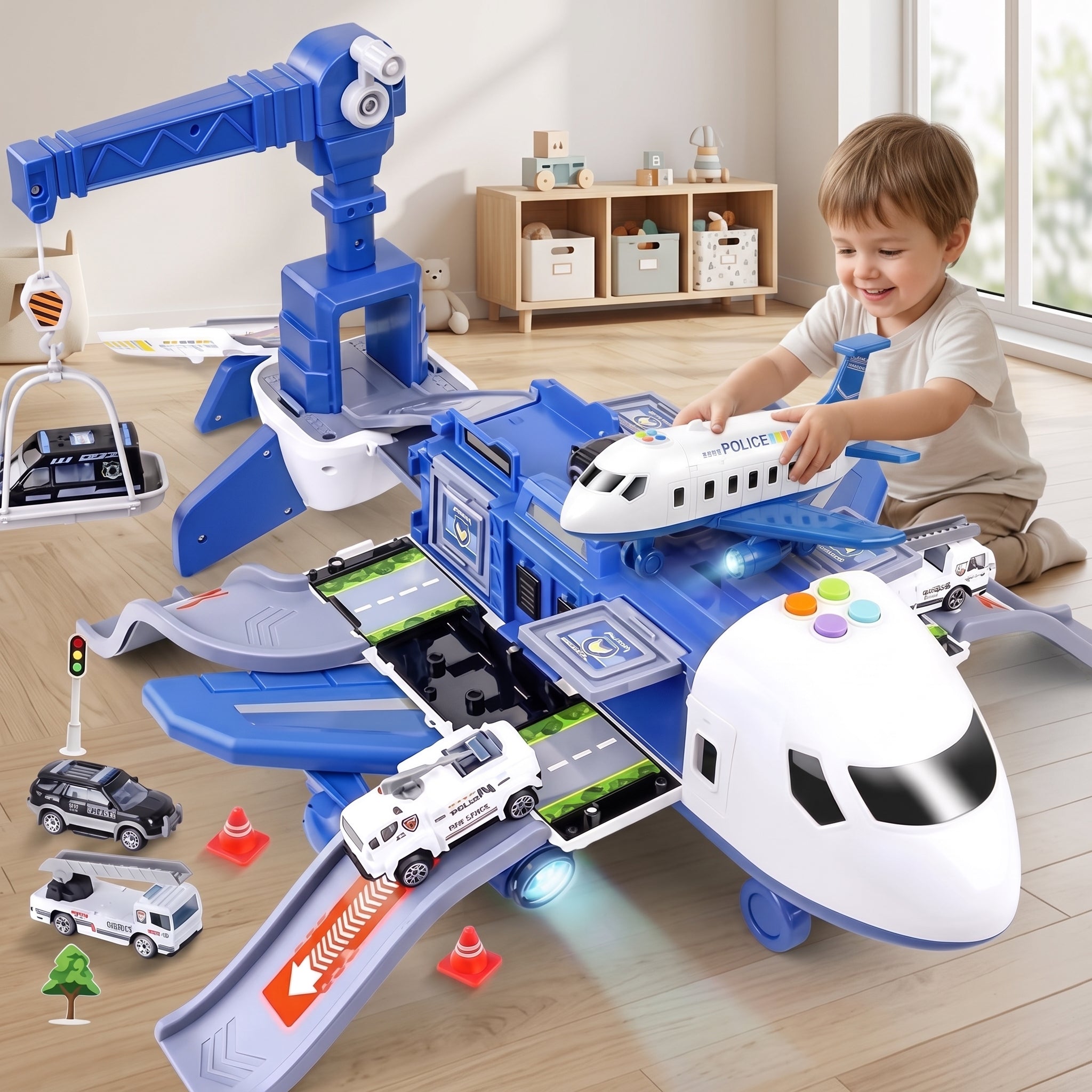 Airport Playset with Transforming Airplane for Kids