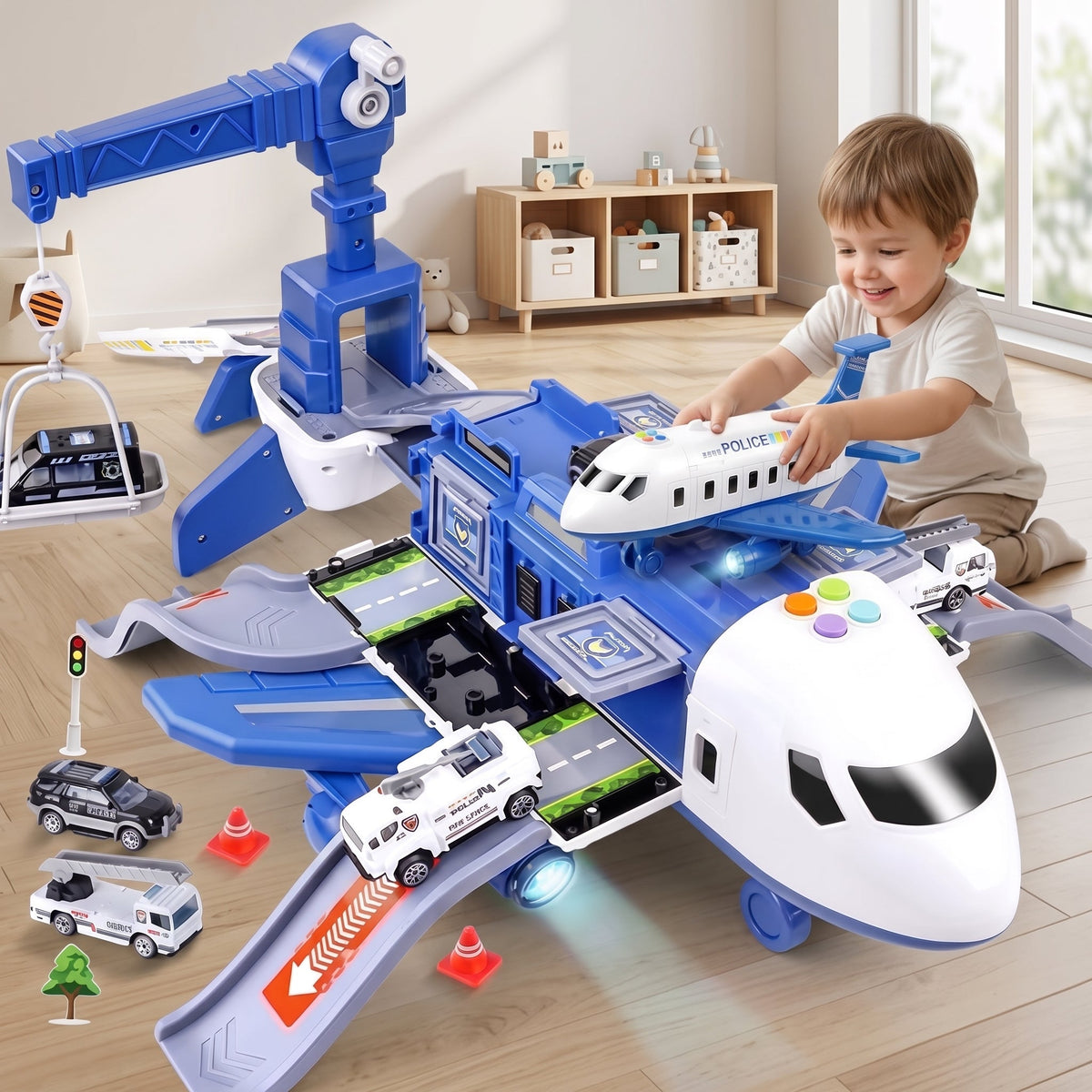 Airport Playset with Transforming Airplane for Kids