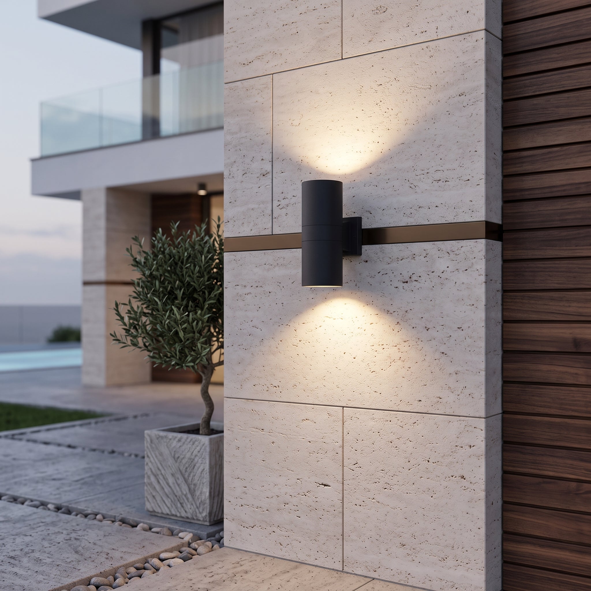 Cylinder outdoor wall light with up down lighting