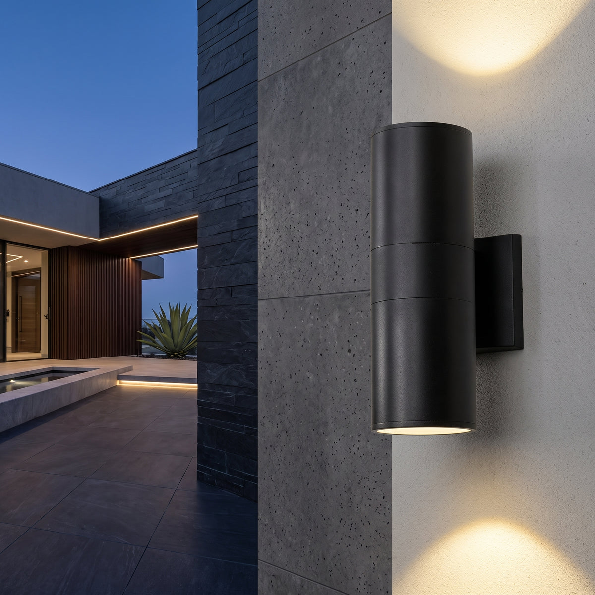 Cylinder outdoor wall light with up down lighting