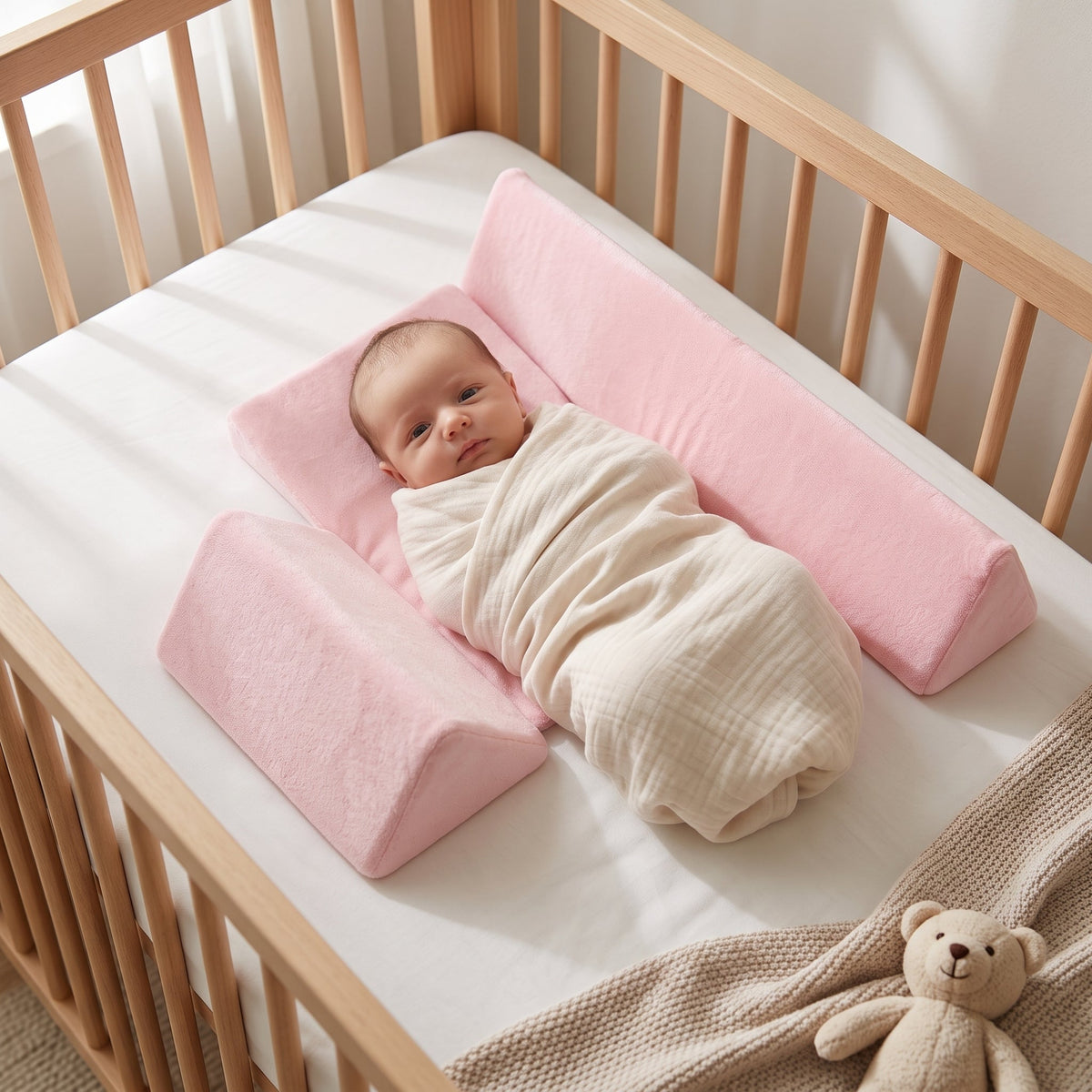 Infant Positioning Pillow with Adjustable Side Support - pink