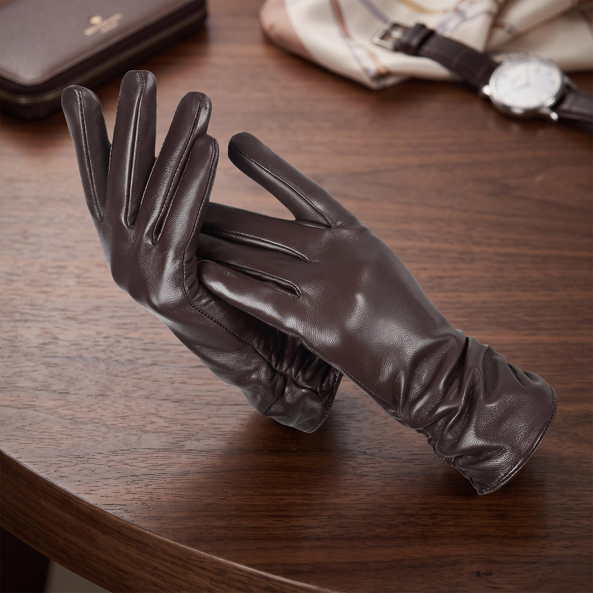 Women's leather winter gloves for driving and walking