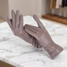Women's leather winter gloves for driving and walking - light brown