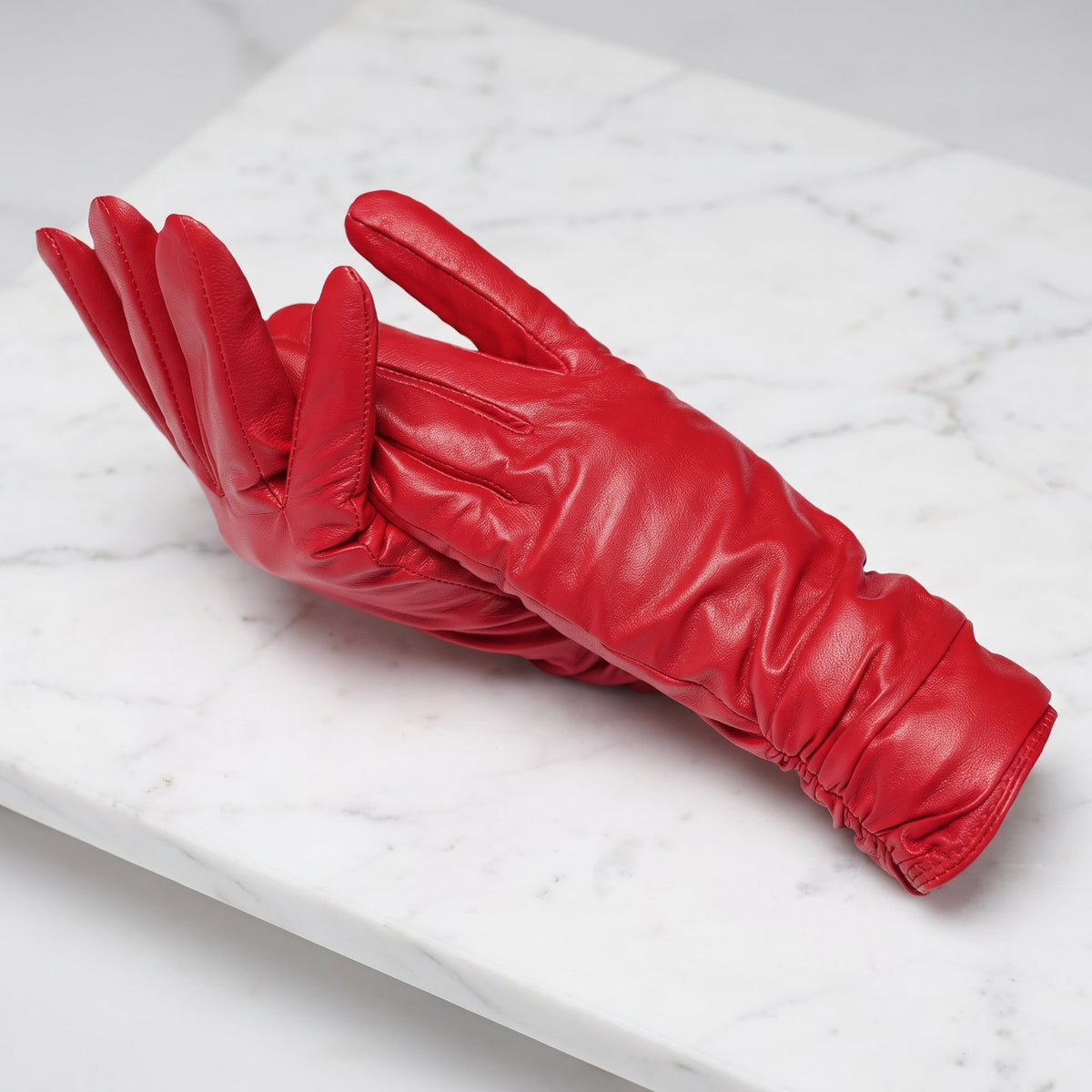 Women's leather winter gloves for driving and walking - red
