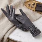 Women's leather winter gloves for driving and walking - dark gray