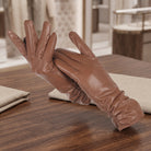 Women's leather winter gloves for driving and walking - khaki