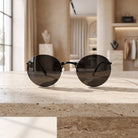Sunglasses Round Rimless Clip On Vintage Style - black