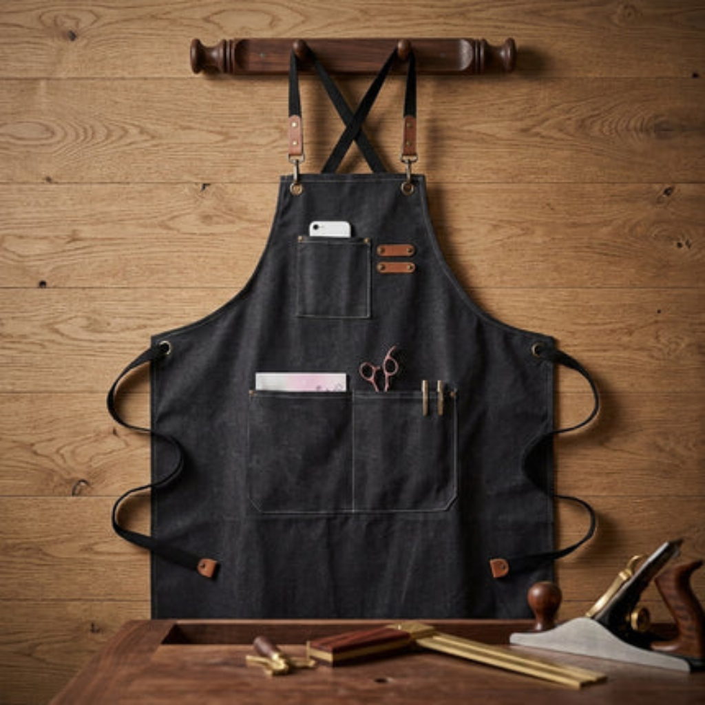 Work Apron Canvas Adjustable Straps Multiple Pockets - black