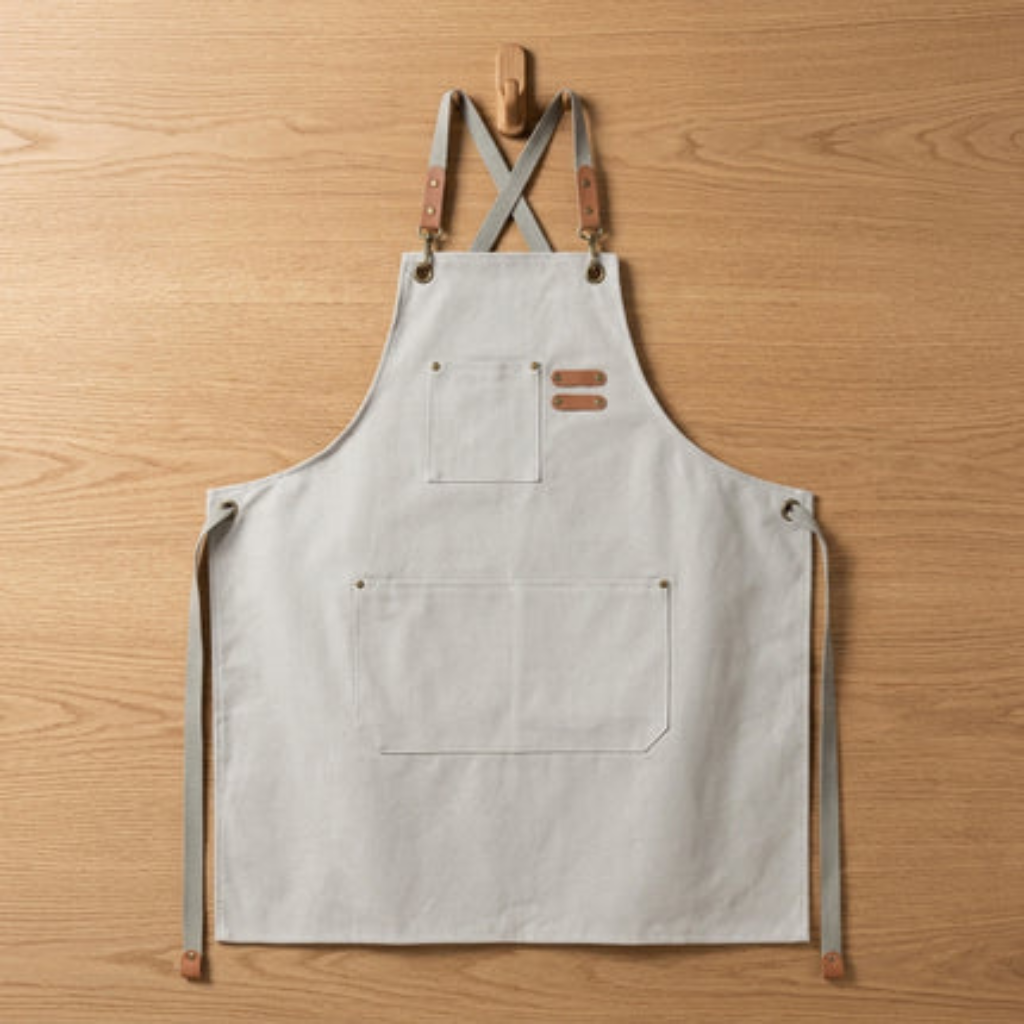 Work Apron Canvas Adjustable Straps Multiple Pockets - white