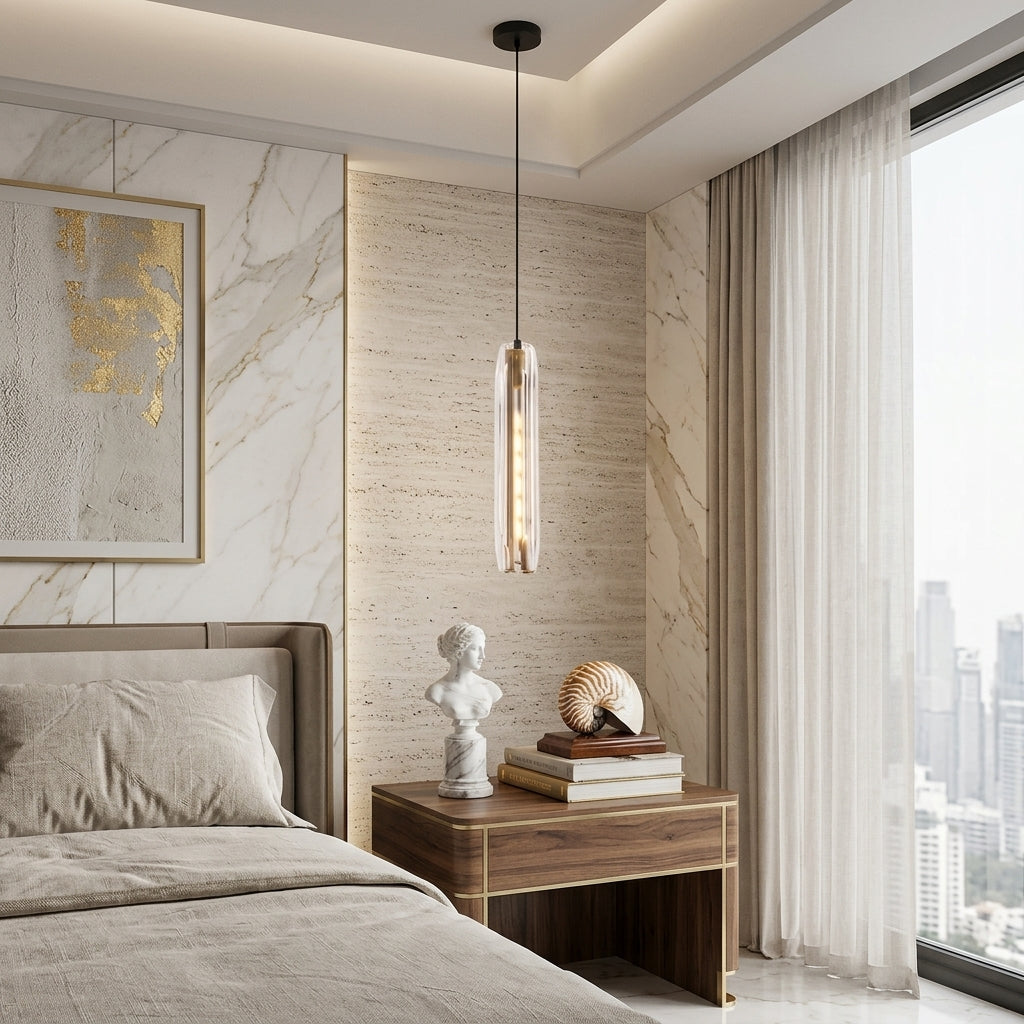 Mini pendant light with crystal glass and brass