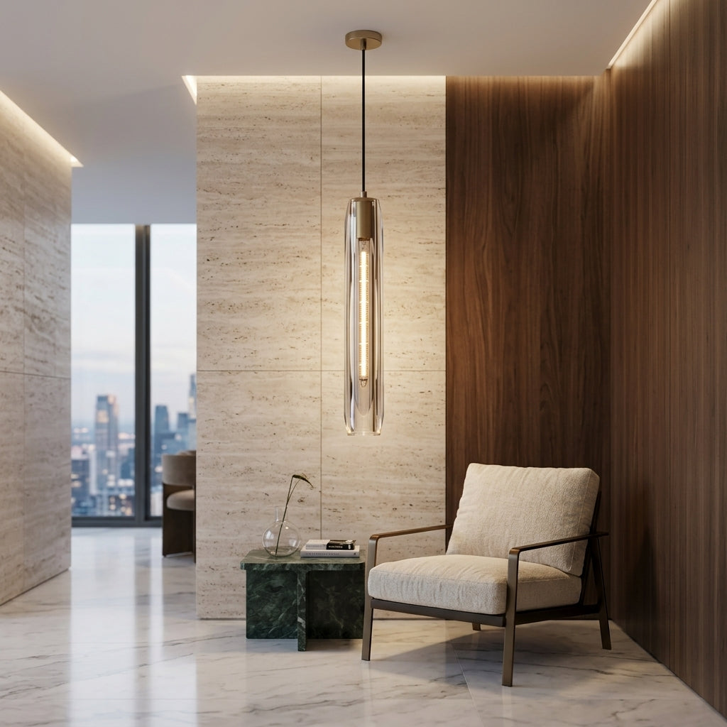 Mini pendant light with crystal glass and brass