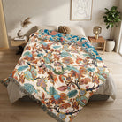 Throw Blanket with Floral Pattern and Fringed Edges