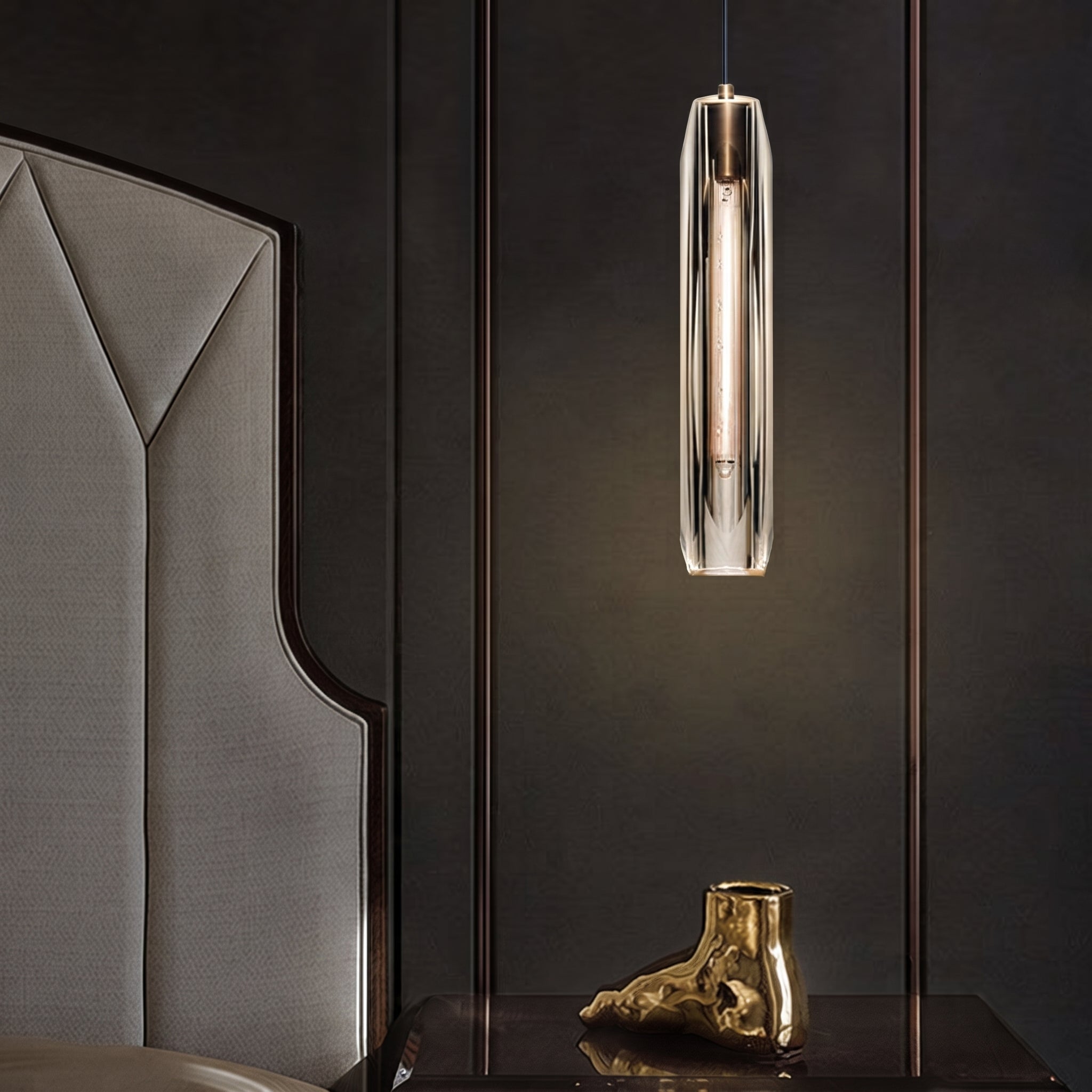 Mini pendant light with crystal glass and brass