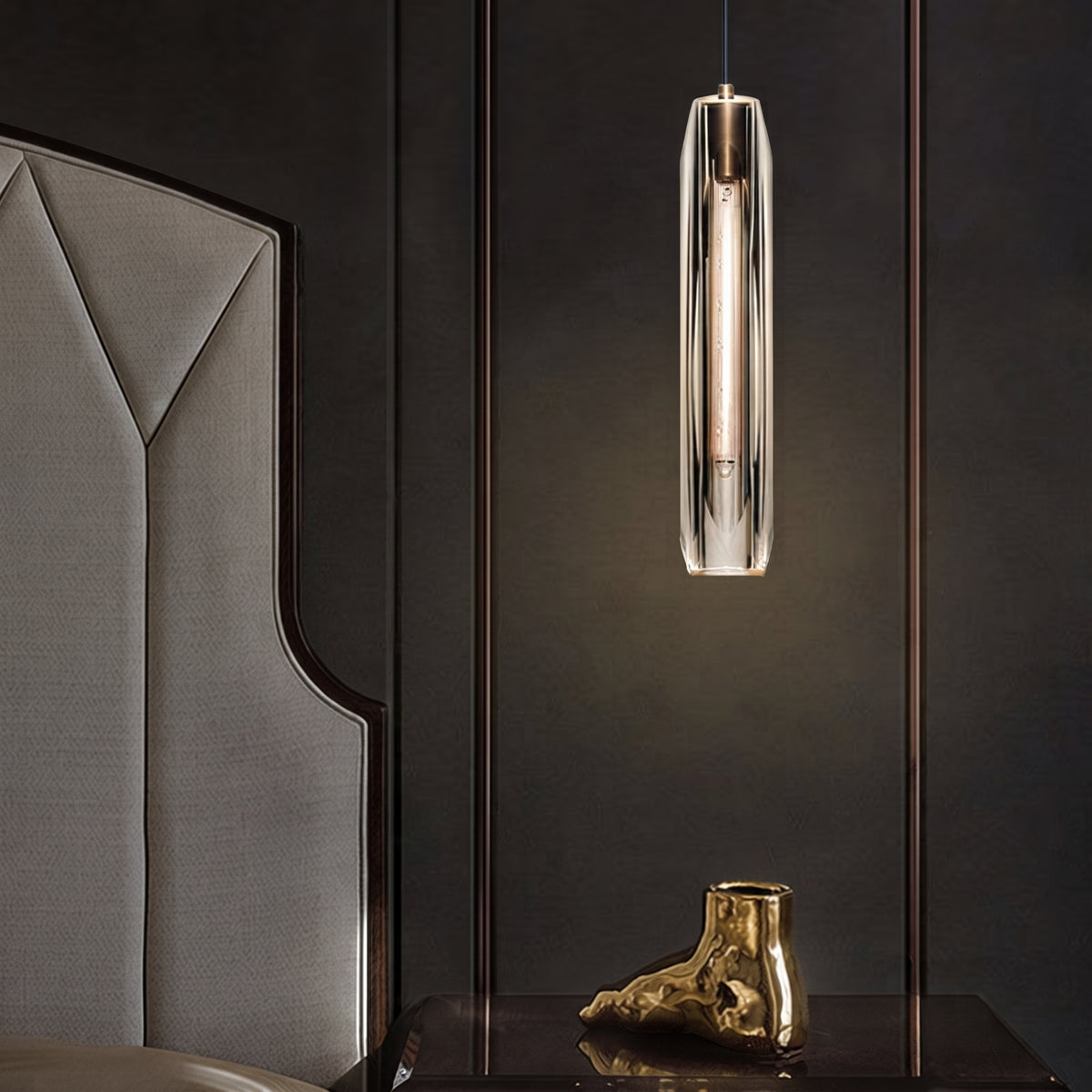 Mini pendant light with crystal glass and brass