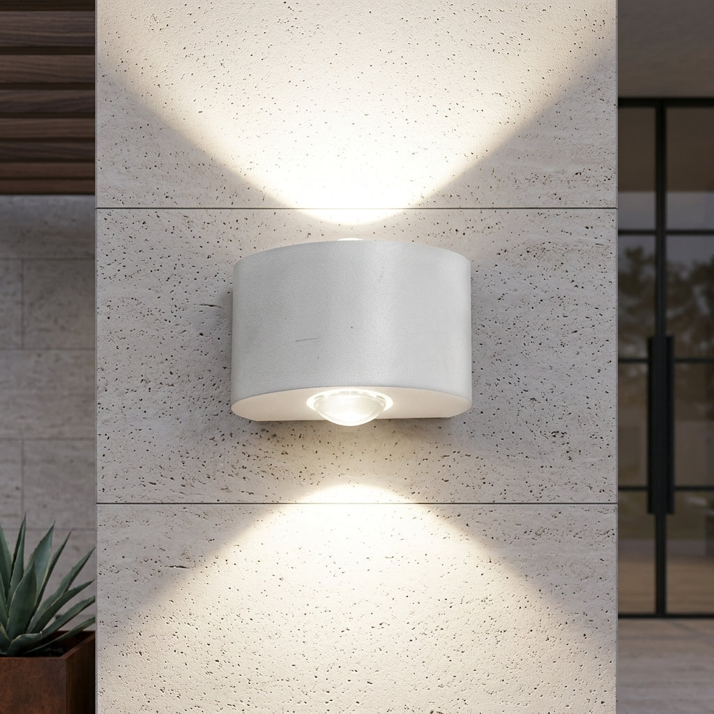 Outdoor LED wall light fixture with up down lighting - white