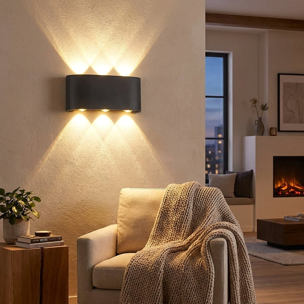 Outdoor LED wall light fixture with up down lighting - black