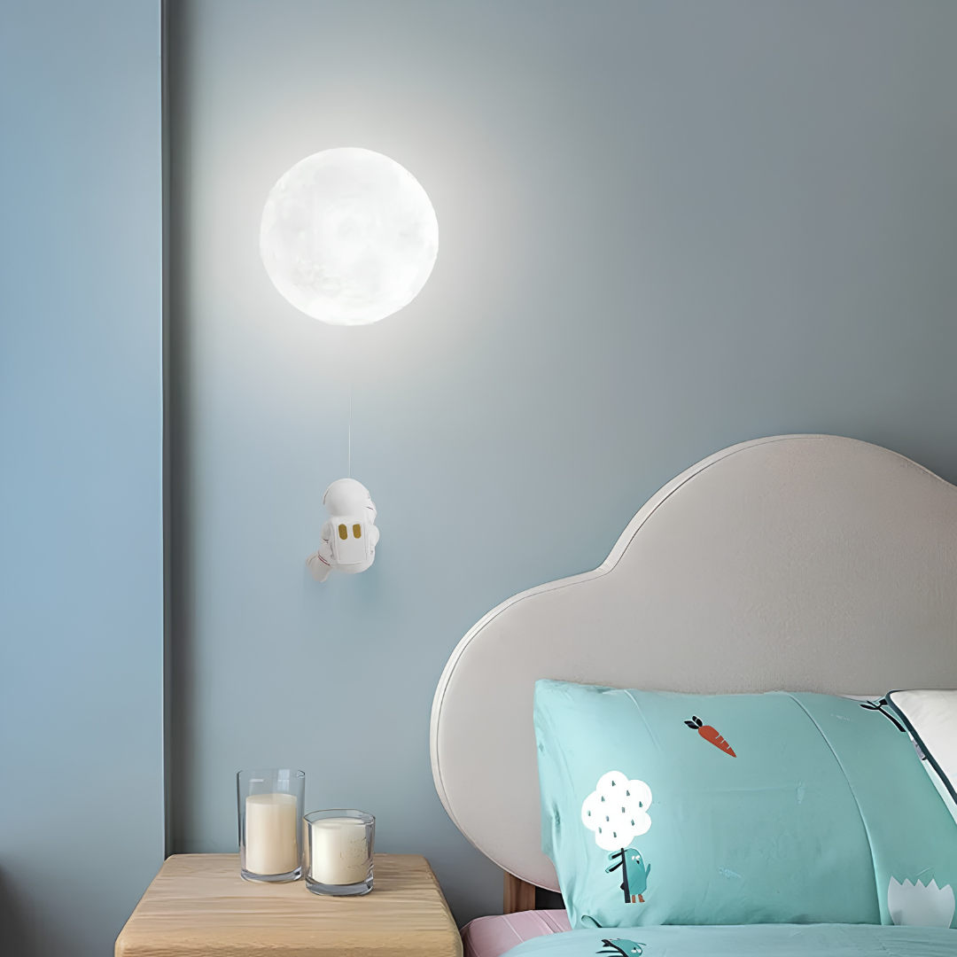 Kids bedroom LED wall light with astronaut moon design