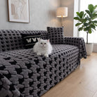 Quilted houndstooth universal sofa cover with non slip - light gray