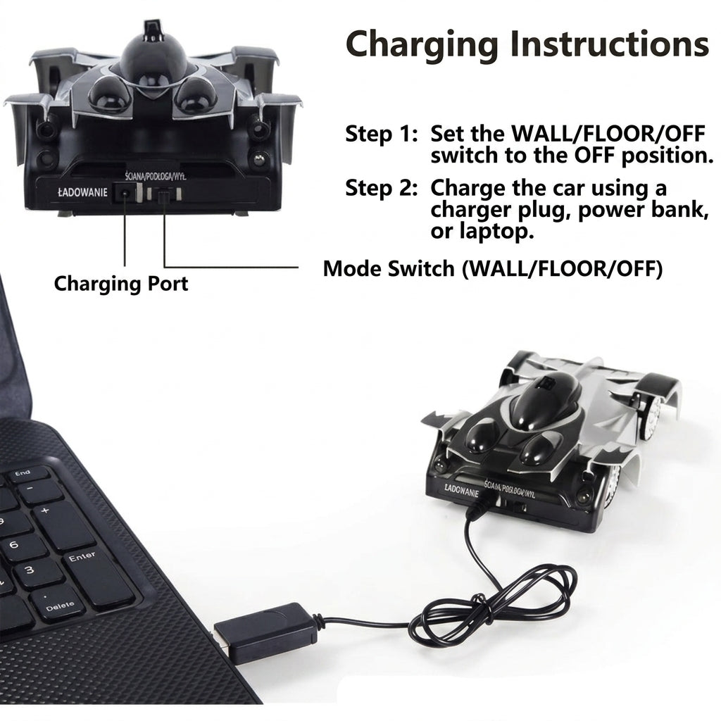Remote control wall climbing car with LED lights