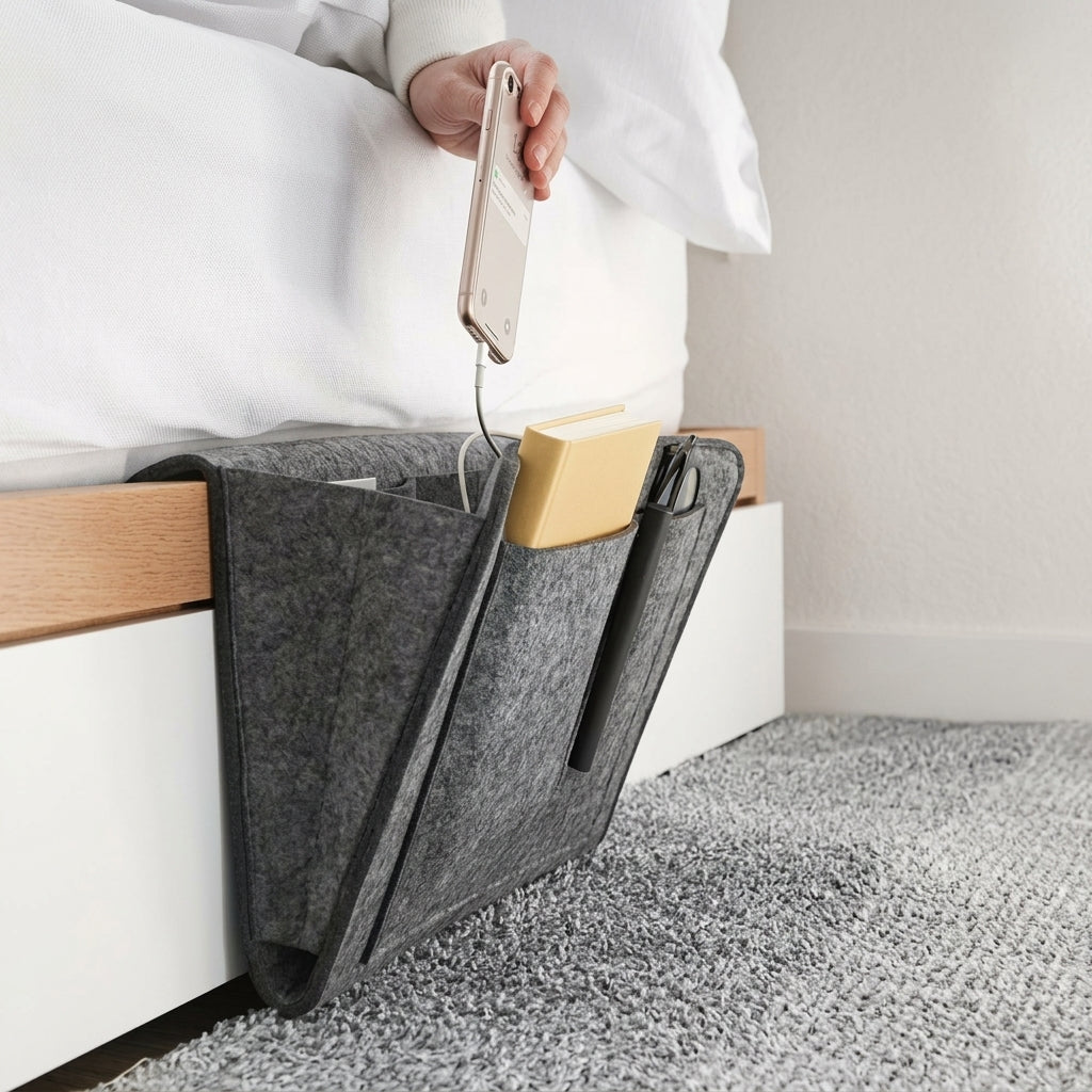 Bed Organizer Bedside Storage with Cable Slots