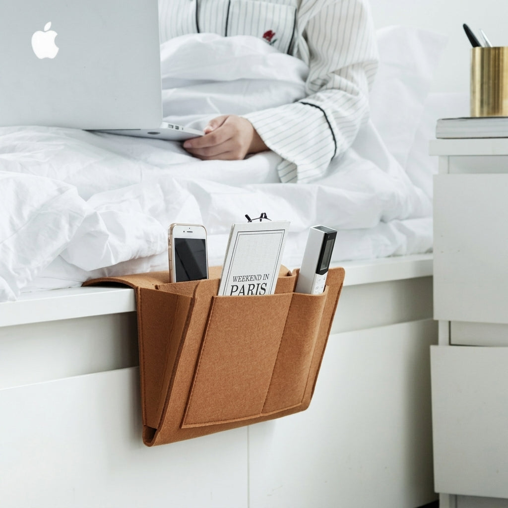 Bed Organizer Bedside Storage with Cable Slots