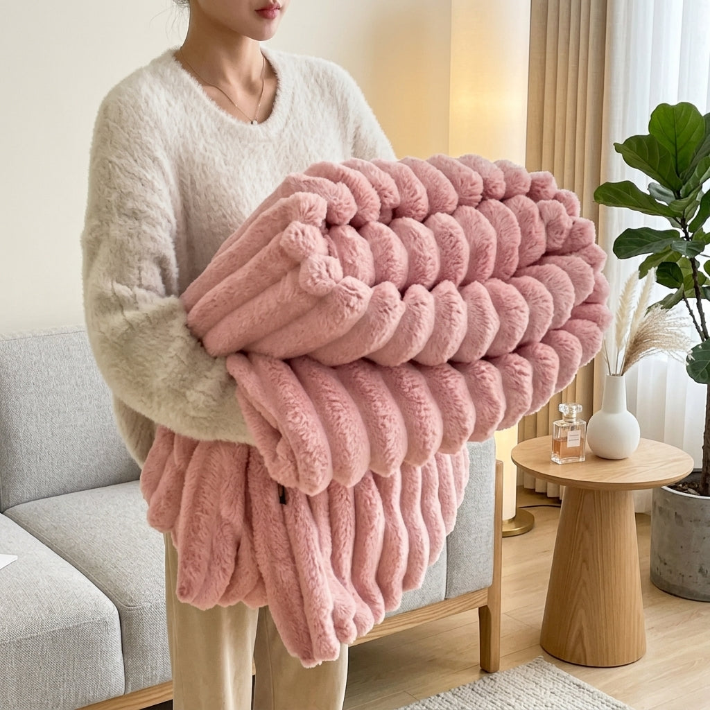 Decorative Blanket Striped for Sofa Bed Armchair - rose pink