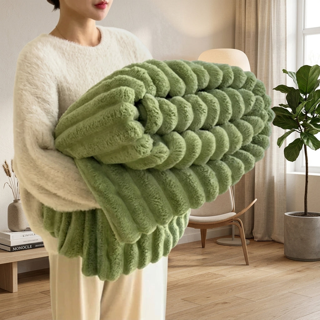 Decorative Blanket Striped for Sofa Bed Armchair - matcha green