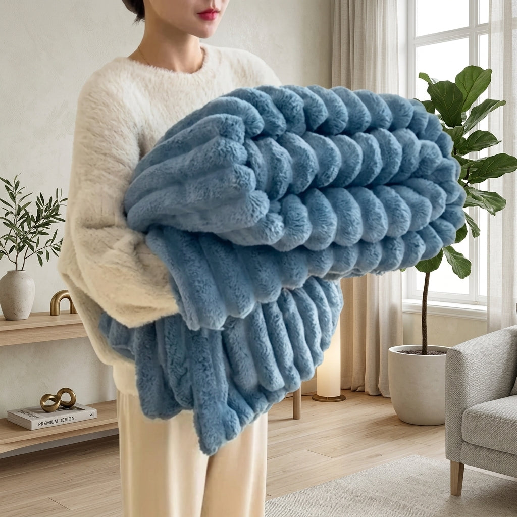 Decorative Blanket Striped for Sofa Bed Armchair - ocean blue