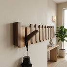 Wooden Wall Coat Rack with Folding Hooks and Entryway Organiser