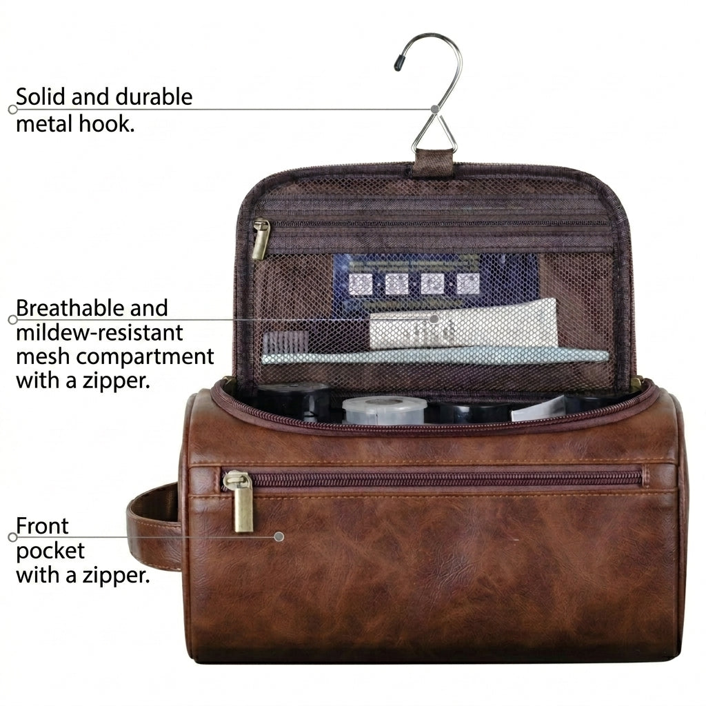 Compact Travel Cosmetic Bag with Multiple Compartments and Hanging Hook
