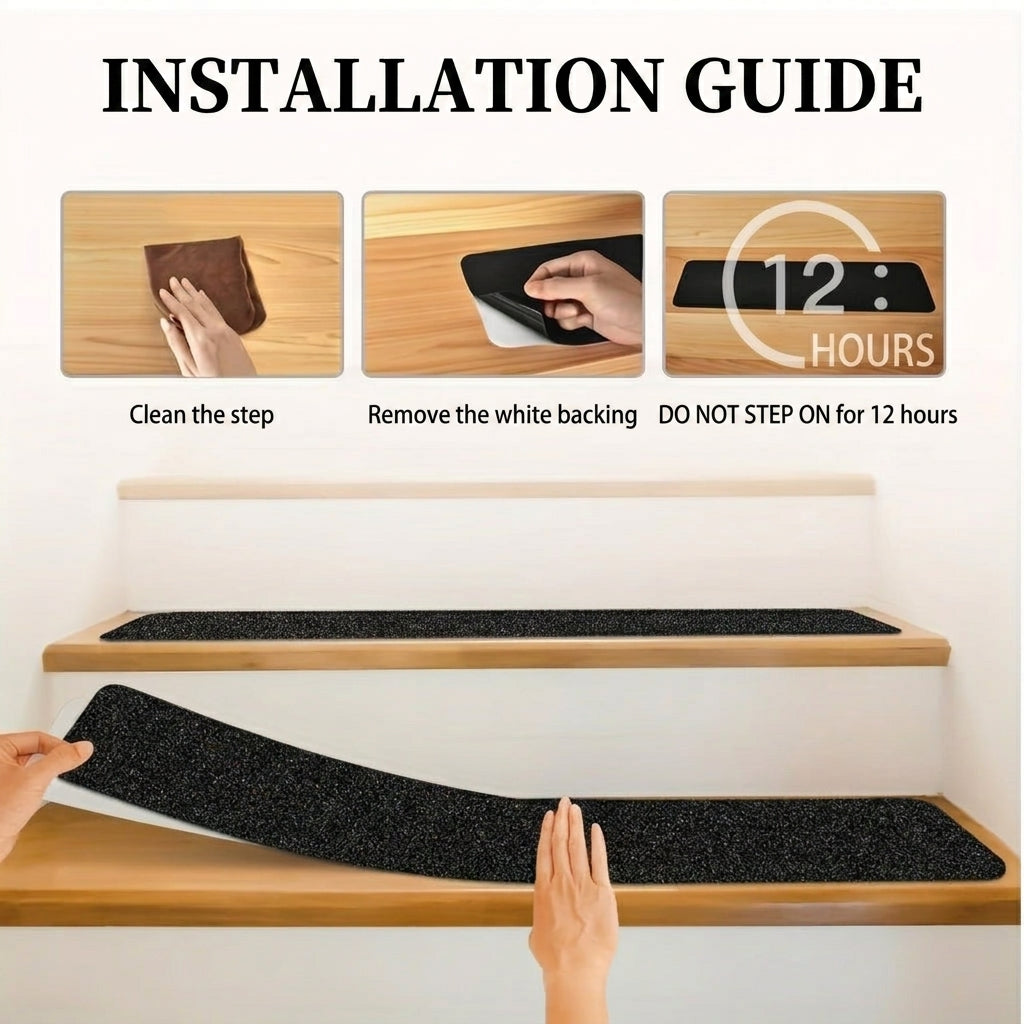 Non Slip Stair Treads with Textured Grip Strips for Stairs