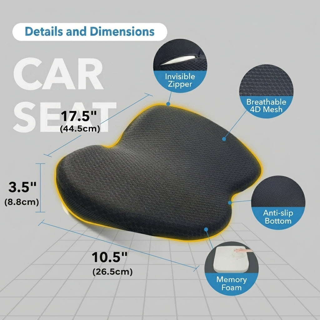 Car Seat Cushion with Height Boosting Memory Foam Padding