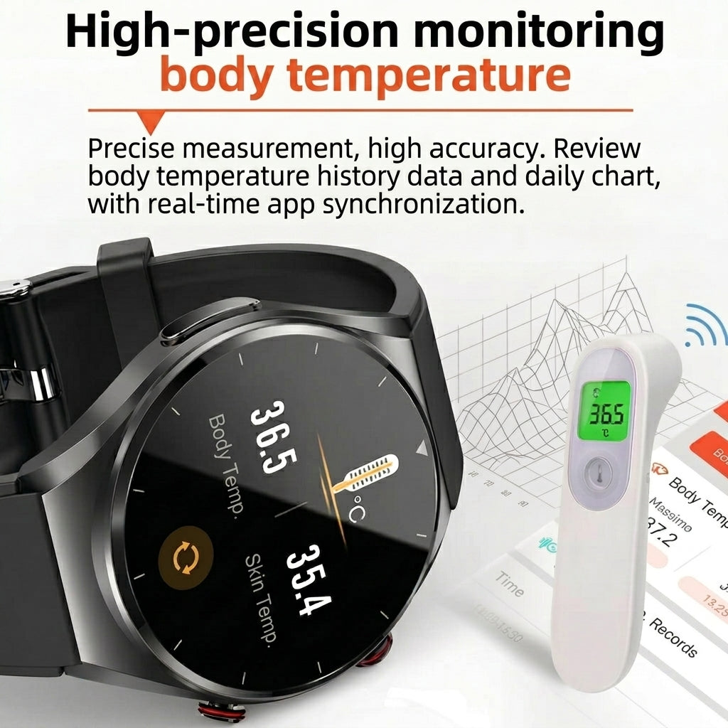 Health Monitoring Smartwatch with ECG and Glucose Tracking Display