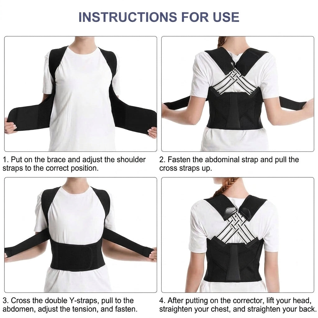 Posture Corrector with Adjustable Crossed Back Straps and Shoulder Support