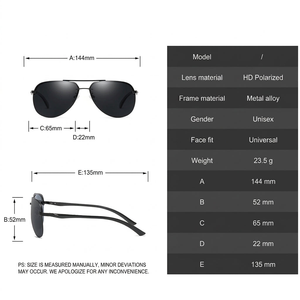 Sunglasses for Men with Polarised Aviator Lenses and Metal Frame