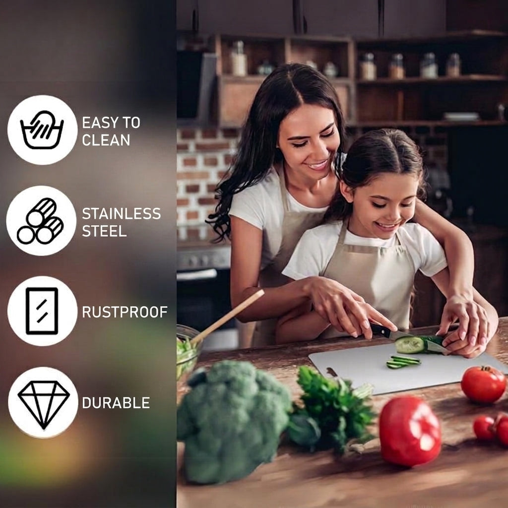 Cutting Board with Dishwasher Safe Stainless Steel Surface