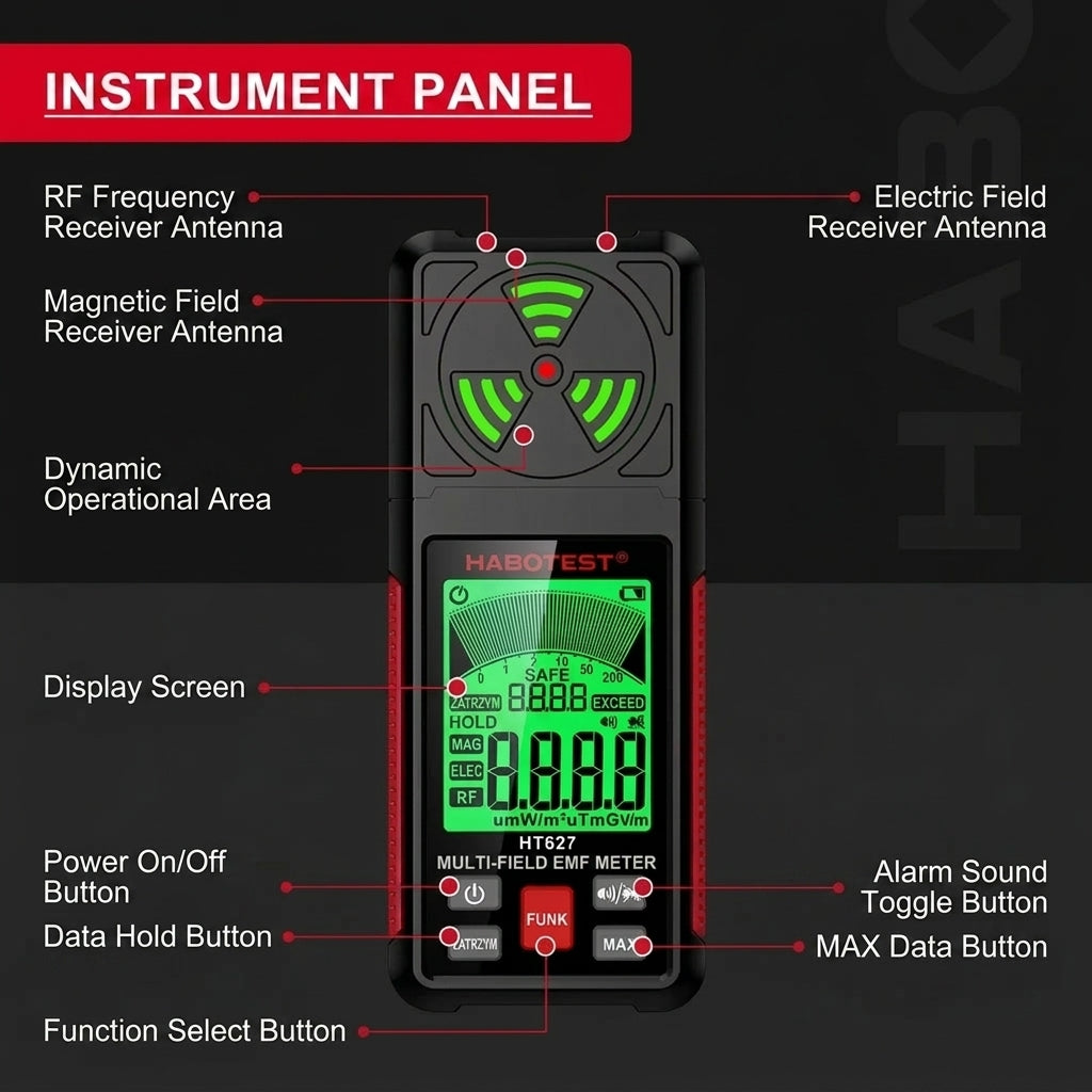 EMF Meter with LCD Display for Electromagnetic Radiation Detection