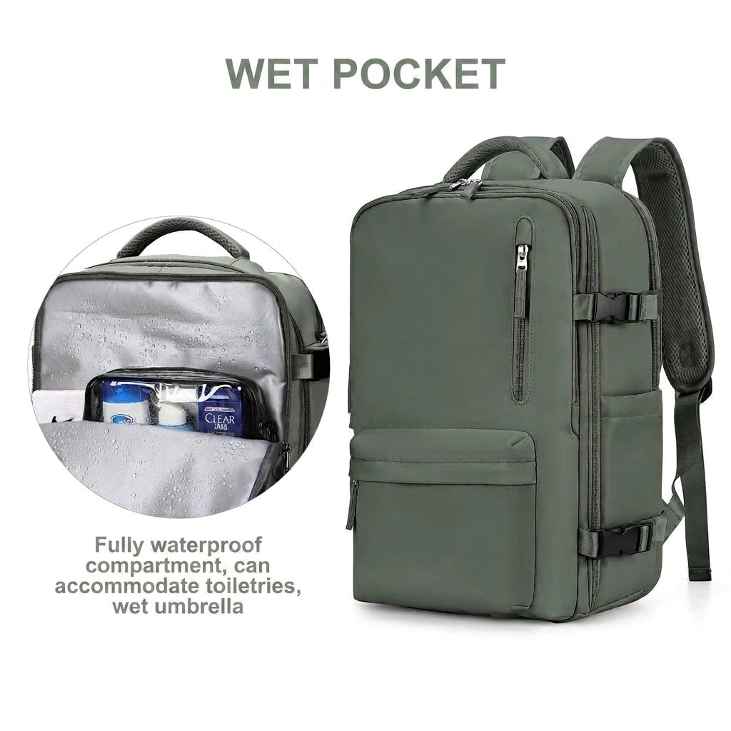 Hiking backpack with multiple compartments and zipped pockets