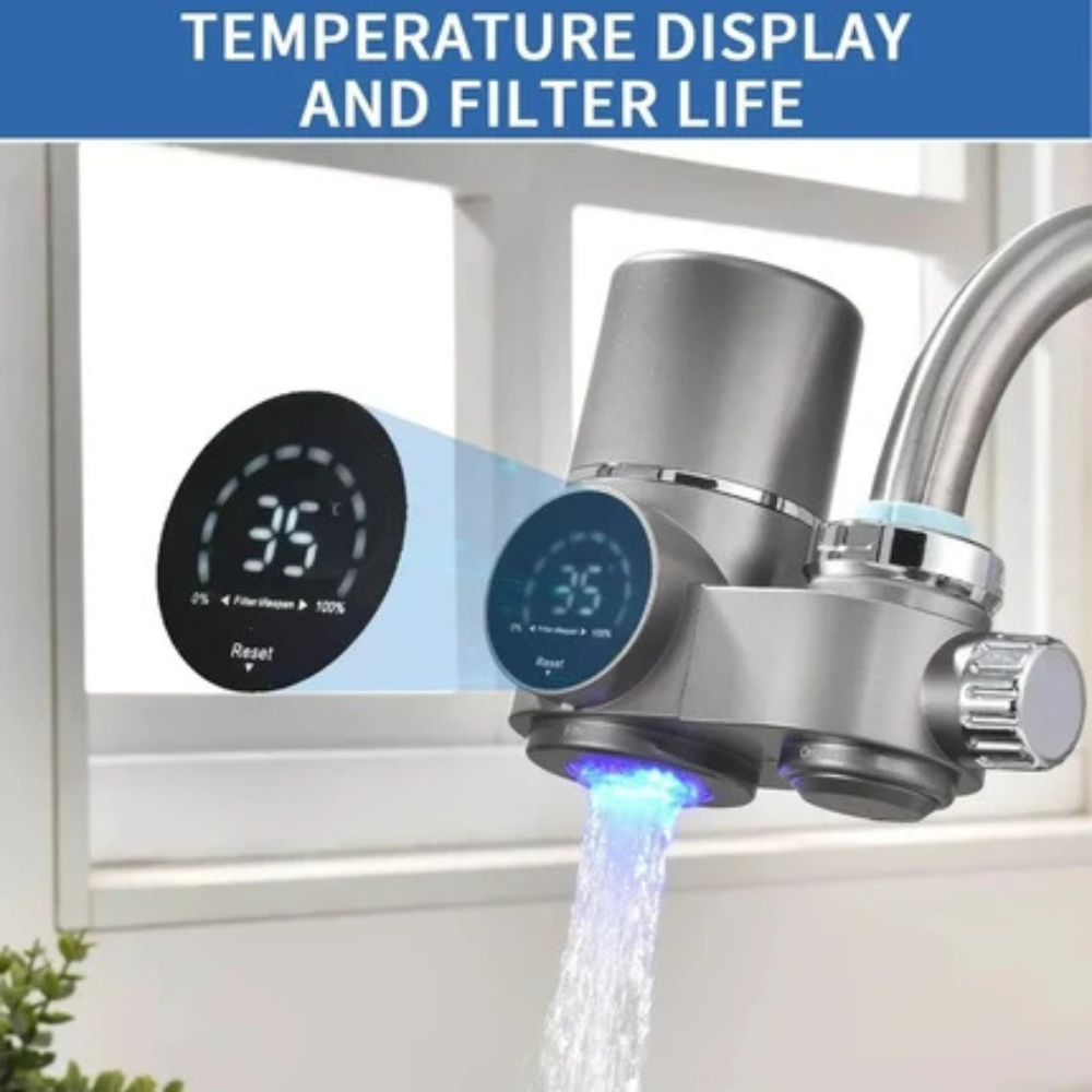 Faucet water filter with LED display and UV technology