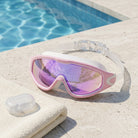 Swim goggles with anti fog coating and silicone strap - pink multicolour