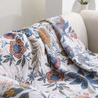 Throw Blanket for Sofa with Floral Fringed Edges