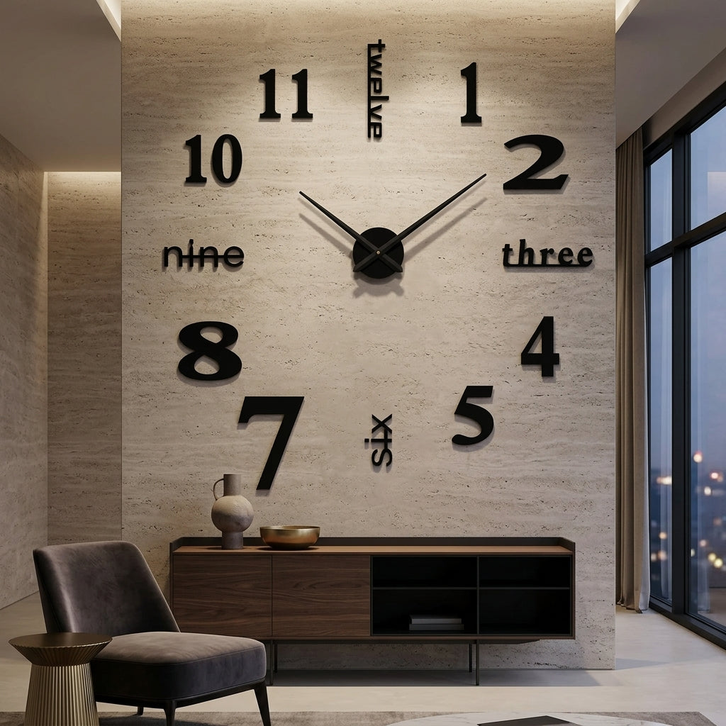 Oversized wall clock with large numbers and silent quartz movement