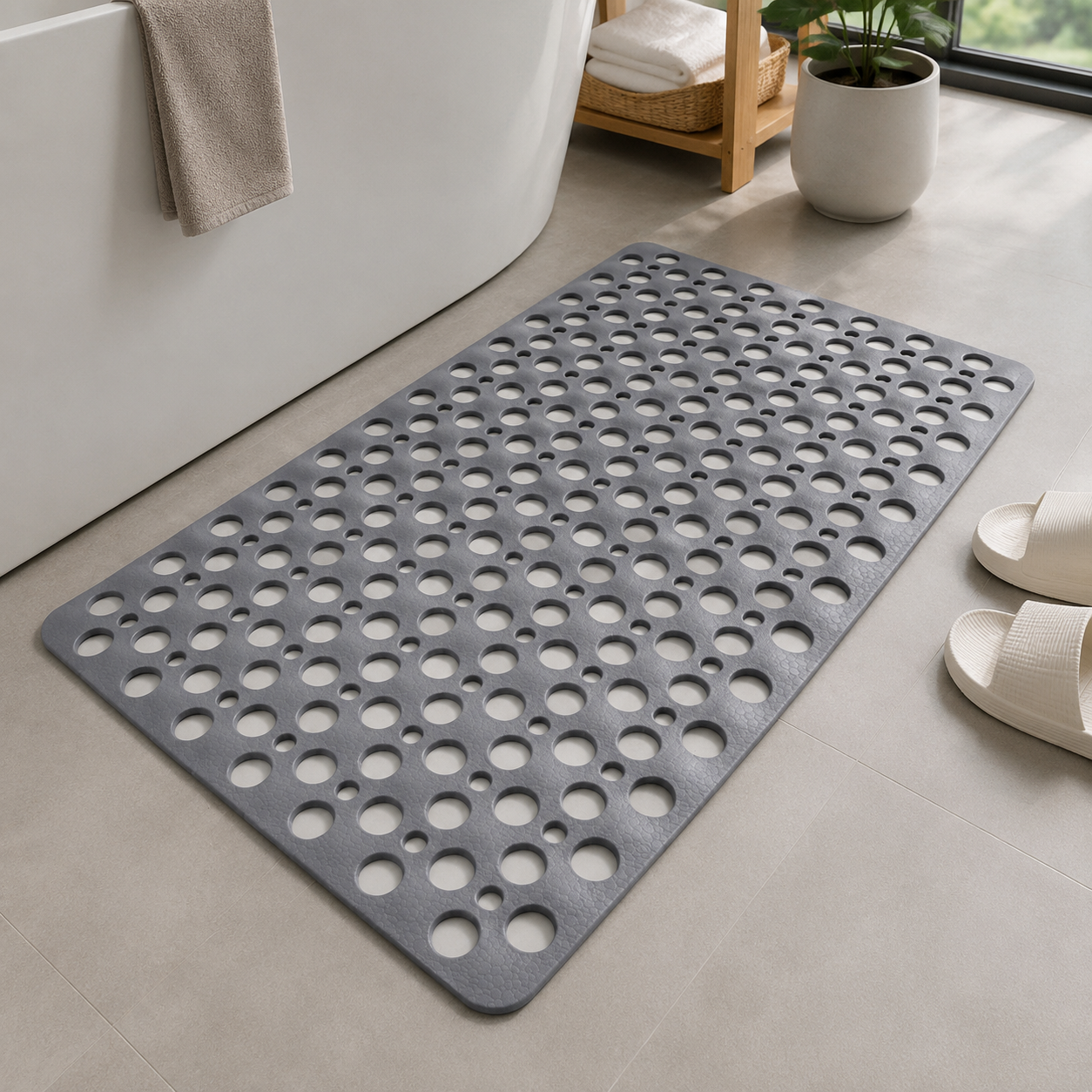 Bath Mat with Non Slip Drainage Holes - gray