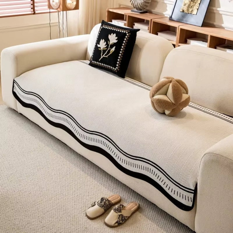 Sofa Cover With Herringbone Chenille Texture Non Slip