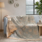 Summer Throw Blanket With Floral Jacquard Cotton - green