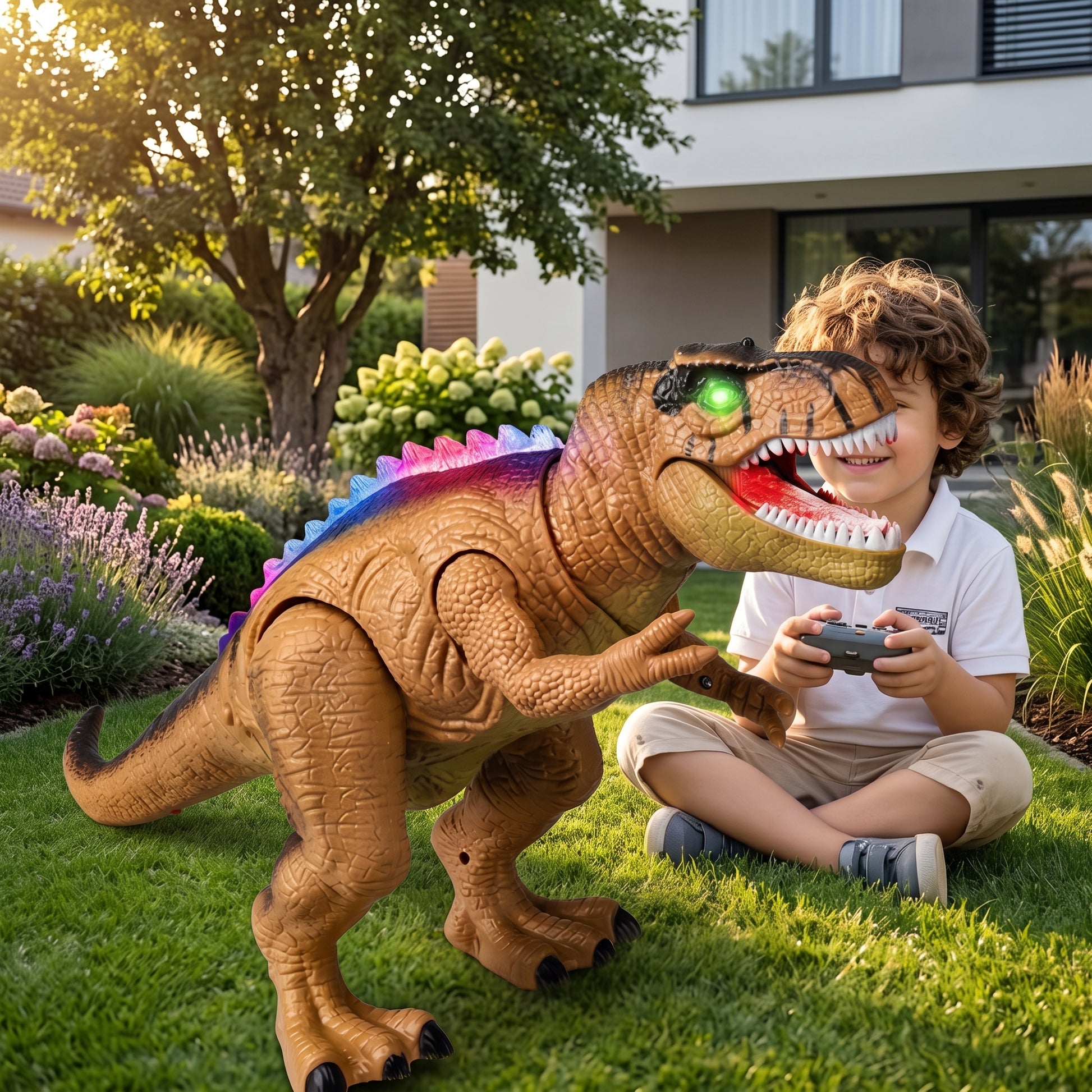 Remote Control Tyrannosaurus Dinosaur Toy with Roaring Sounds - blue