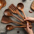 Teak wood kitchen utensil set in 5, 7 or 10 pieces