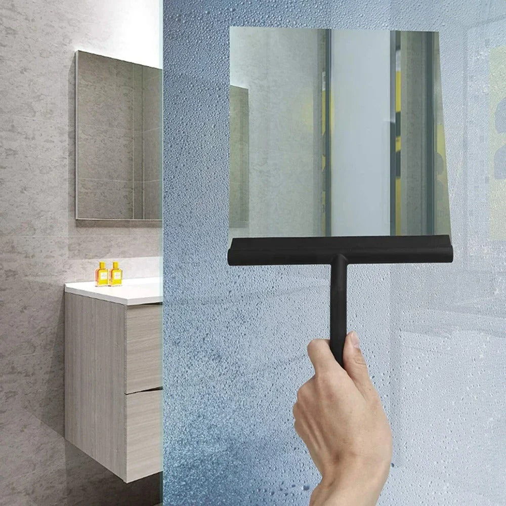 Silicone shower squeegee with wall holder for glass